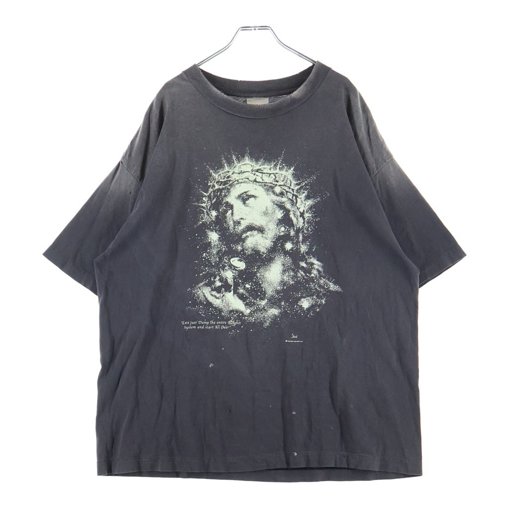 SAINT MICHAEL(セントマイケル) JESUS SS TEE ヴィンテージ加工 ジーザスプリント クルーネック 半袖Tシャツ カットソー ブラック SM-HR8-0000-016