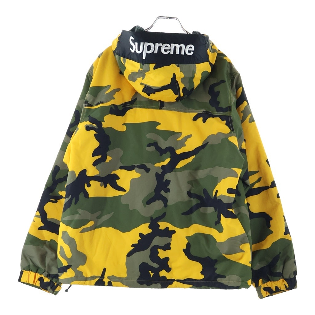 SUPREME(シュプリーム) 17AW Hooded Logo Half Zip Pullover カモフラ柄 フーディー ナイロン アノラックパーカー イエロー/カーキ