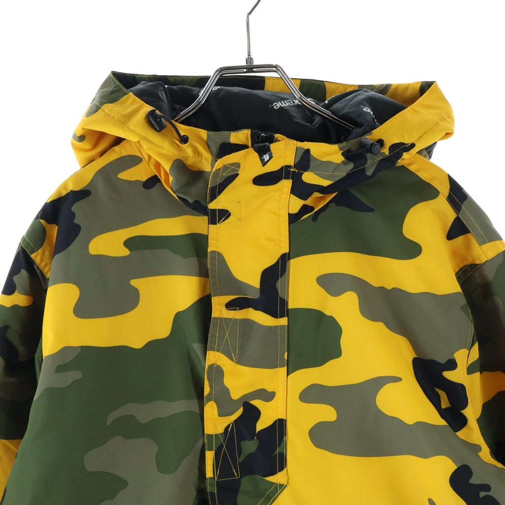 SUPREME(シュプリーム) 17AW Hooded Logo Half Zip Pullover カモフラ柄 フーディー ナイロン アノラックパーカー イエロー/カーキ