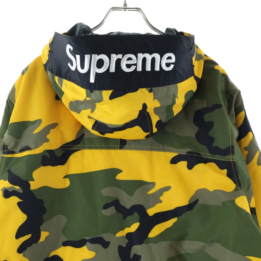 SUPREME(シュプリーム) 17AW Hooded Logo Half Zip Pullover カモフラ柄 フーディー ナイロン アノラックパーカー イエロー/カーキ