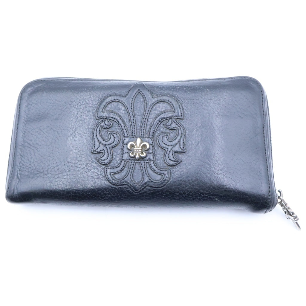CHROME HEARTS(クロムハーツ) REC F ZIP BS BSフレアパッチ レザー ラウンドファスナー ロングウォレット 長財布 ブラック/シルバー