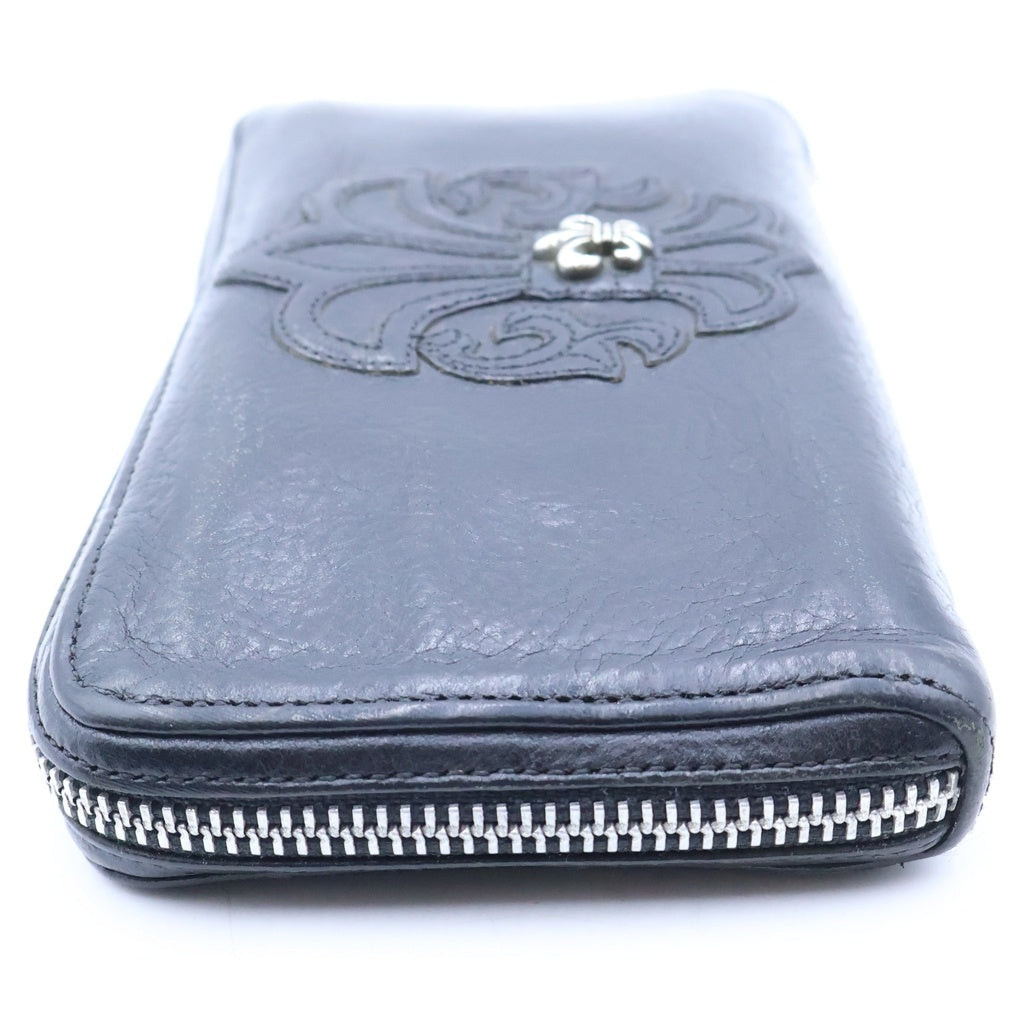 CHROME HEARTS(クロムハーツ) REC F ZIP BS BSフレアパッチ レザー ラウンドファスナー ロングウォレット 長財布 ブラック/シルバー