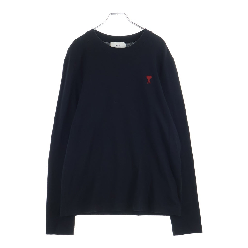 AMI Alexandre Mattiussi(アミアレクサンドルマテュッシ) HEART LOGO L/S TEE フロント ハートロゴ 長袖Tシャツ ブラック UTS205.726