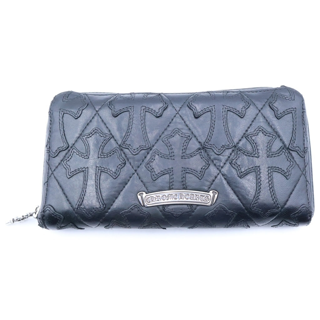 CHROME HEARTS(クロムハーツ) REC F ZIP QUILTED WALLET セメタリークロス キルティング レザーウォレット 財布 ブラック
