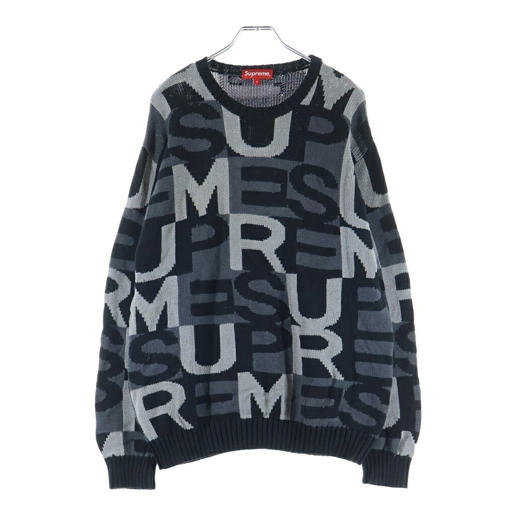 SUPREME(シュプリーム) 18AW Big Letter Sweater ビッグレター クルーネック 長袖ニットセーター ブラック/グレー