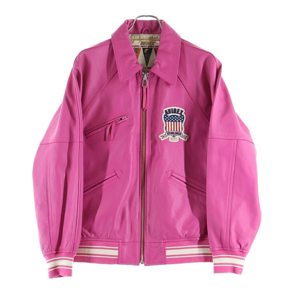 AVIREX(アヴィレックス) LIGHT SIGNATURE VARSITY JACKET 783-4950016 ジップアップ ライト シグネチャー バーシティ ジャケット ピンク