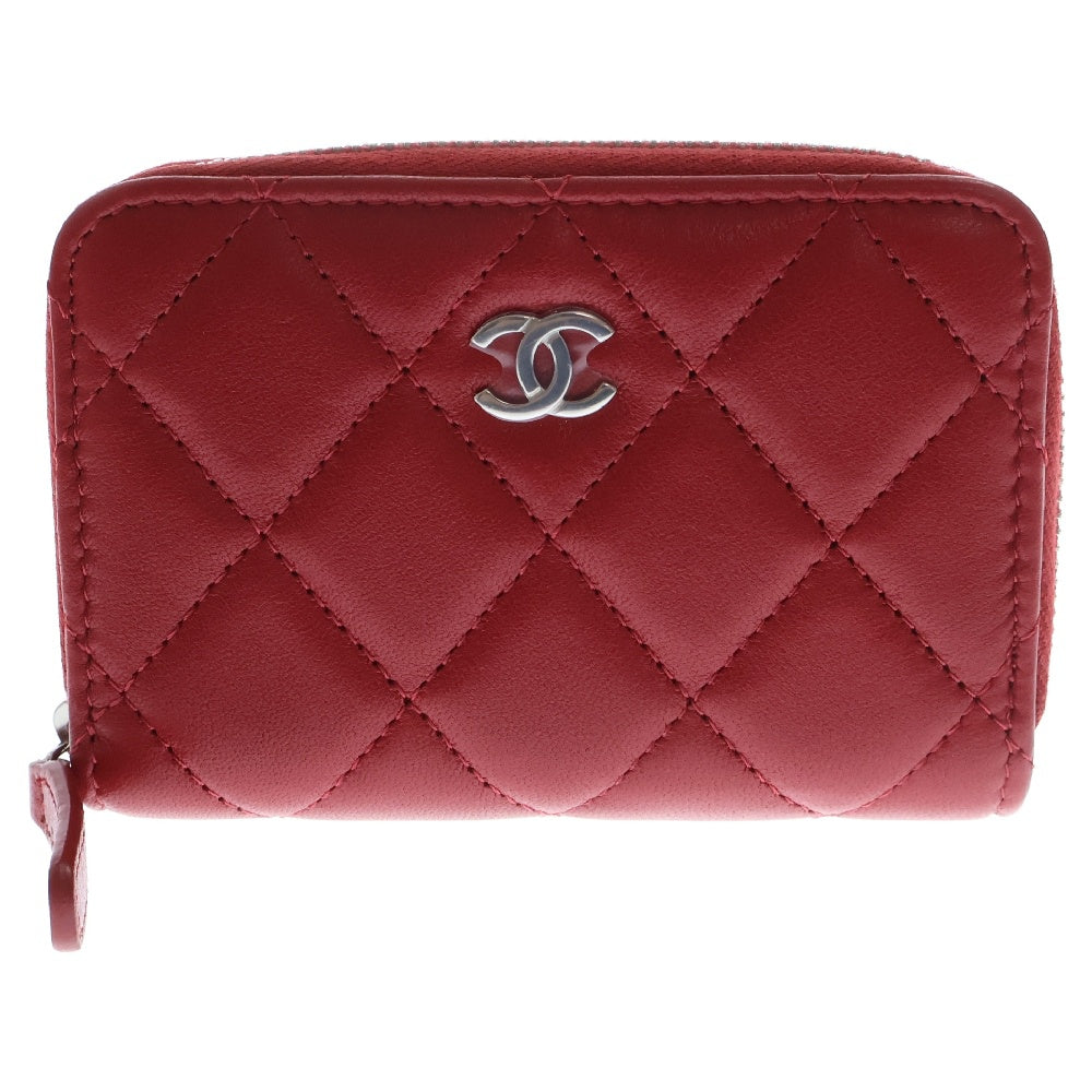 CHANEL(シャネル) マトラッセ コインケース レッド ラムスキン シルバー金具 財布 小銭入れ