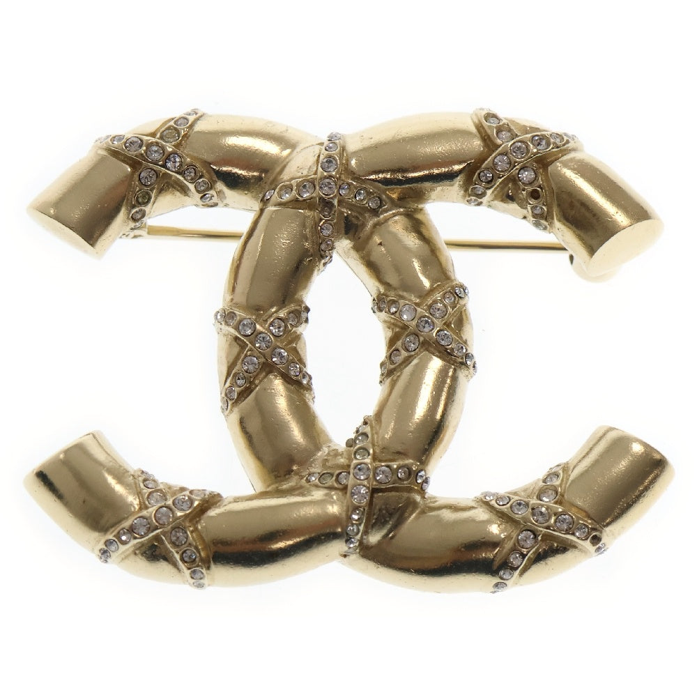 CHANEL(シャネル) ココマーク ラインストーン ブローチ ゴールド バッジ アクセサリー F21B