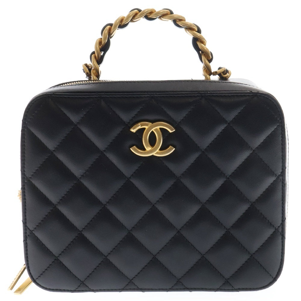 CHANEL(シャネル) トップハンドル バニティ チェーンショルダーバッグ ブラック 斜め掛けバッグ ラムスキン レザー ゴールド金具 ココマーク