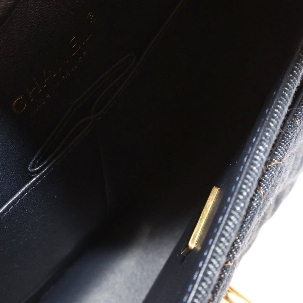 CHANEL(シャネル) マトラッセ25 デニム Wフラップ Wチェーン ネイビー ショルダーバッグ ゴールド金具 シリアルプレート