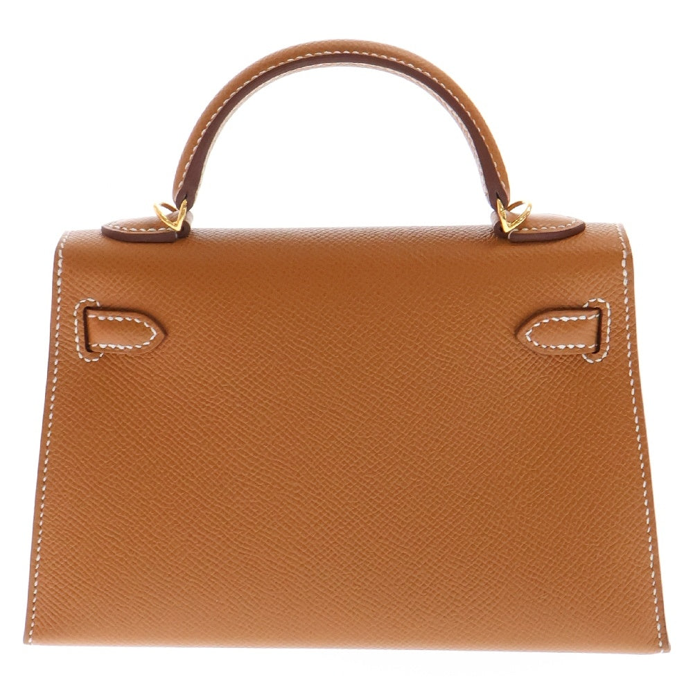 HERMES(エルメス) ミニケリー ゴールド エプソン ゴールド金具 W刻印 ブラウン系 2WAY ハンドバッグ ショルダーバッグ