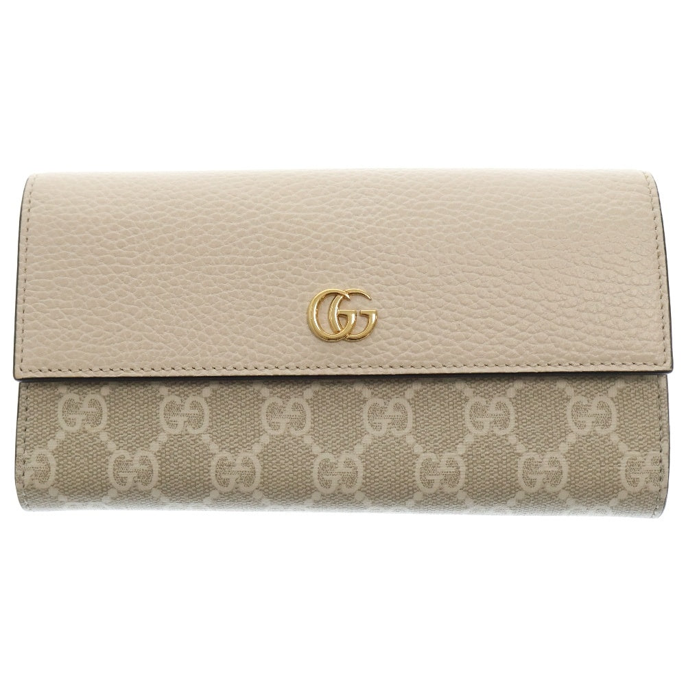 GUCCI(グッチ) GGマーモント 二つ折り 長財布 ベージュ レザー ホワイト ロングウォレット 456116