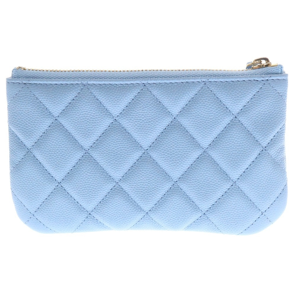 CHANEL(シャネル) マトラッセ クラシック ジップポーチ スモール キャビア ライトブルー ゴールド金具 シリアルシール