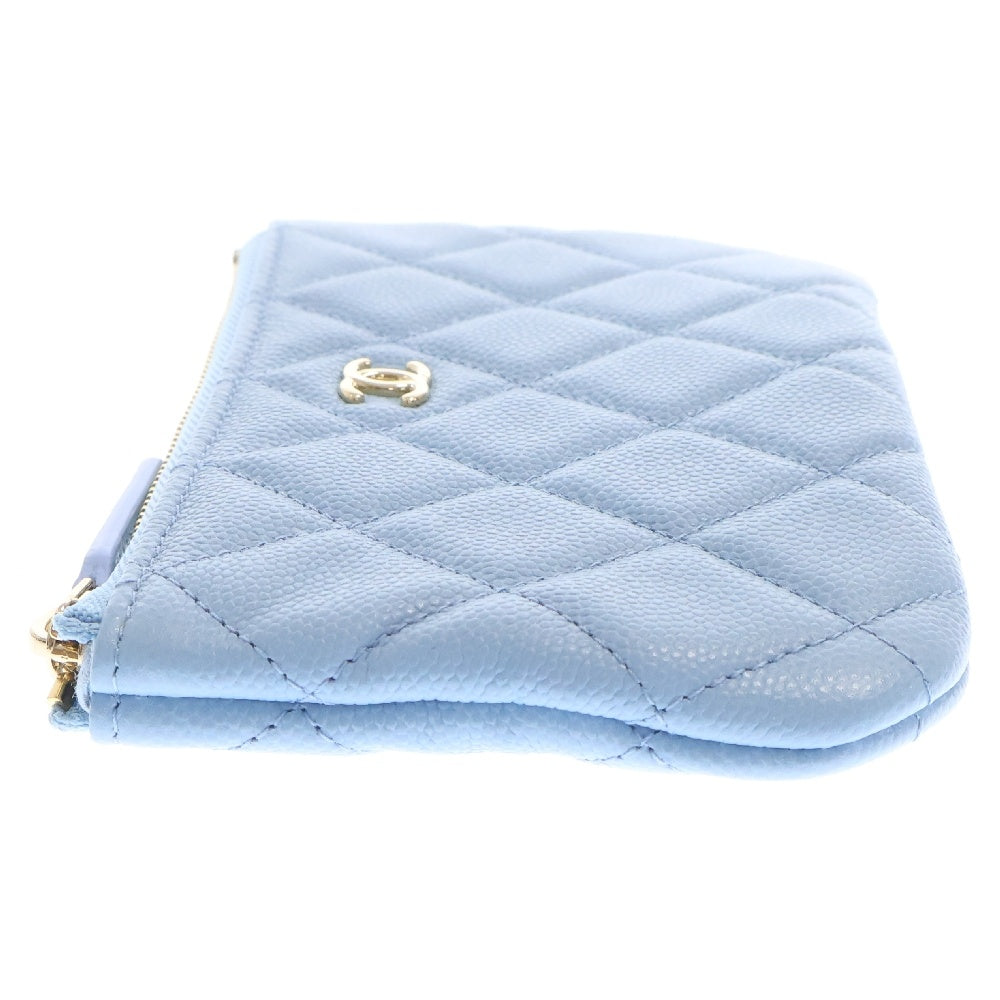 CHANEL(シャネル) マトラッセ クラシック ジップポーチ スモール キャビア ライトブルー ゴールド金具 シリアルシール