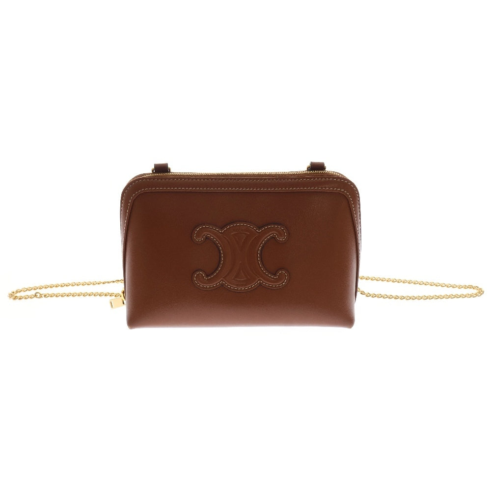 CELINE(セリーヌ) クラッチ キュイル トリオンフ カーフスキン チェーンショルダーバッグ ブラウン レディース 10E383DR8.04LU