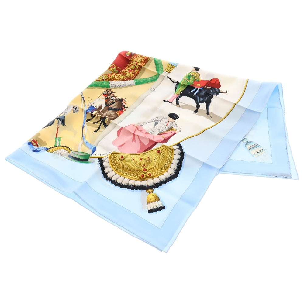 HERMES(エルメス) カレ90 闘牛場 PLAZA DE TOROS シルク ライトブルー マルチカラー スカーフ