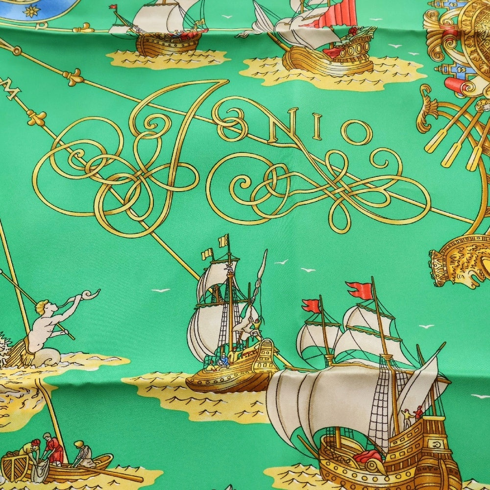 HERMES(エルメス) カレ90 VOILES DE LUMIERE 光の帆船 シルク ブルー×グリーン スカーフ