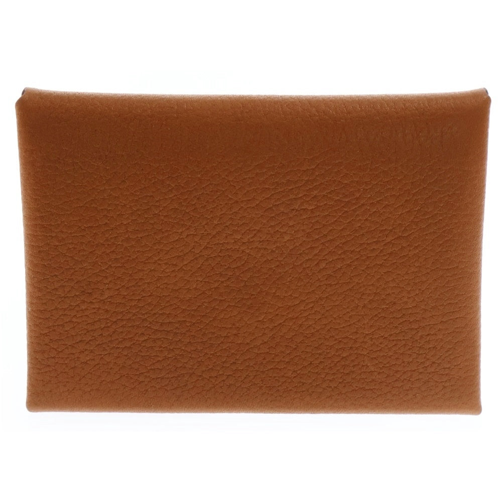 HERMES(エルメス) カルヴィデュオ ゴールド ブラウン系 シェーブル K刻印 シルバー金具 コインケース カードケース