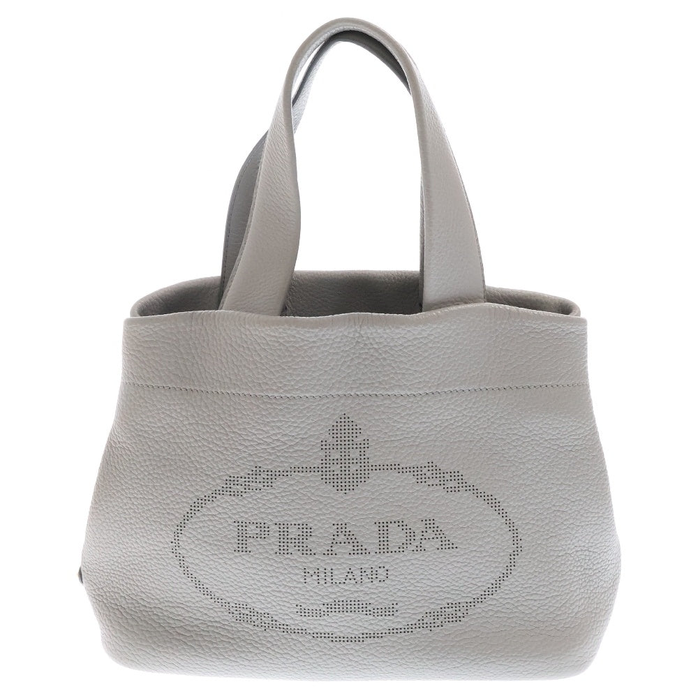 PRADA(プラダ) スモールトートバッグ グレー レザー トライアングルロゴ ハンドバッグ