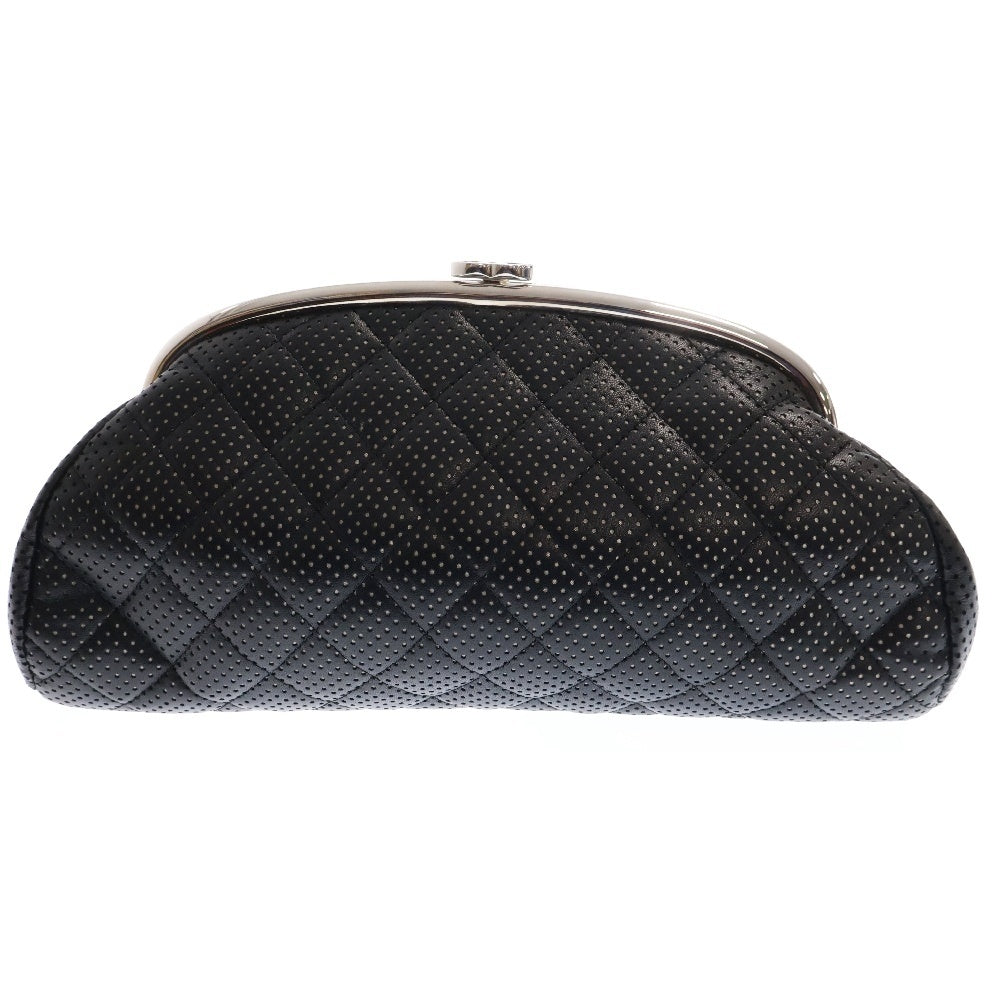 CHANEL(シャネル) ココマーク マトラッセ パンチングレザー がま口 クラッチバッグ セカンドバッグ ブラック レディース