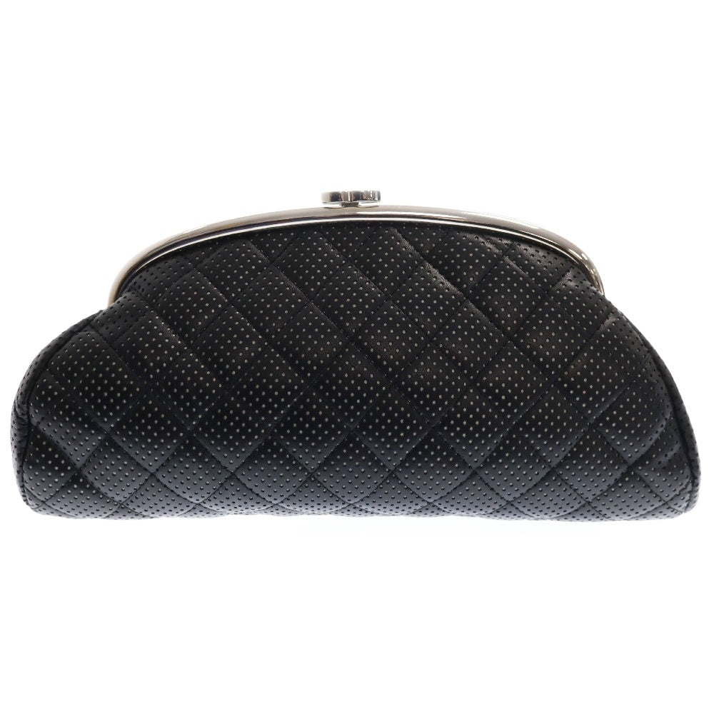 CHANEL(シャネル) ココマーク マトラッセ パンチングレザー がま口 クラッチバッグ セカンドバッグ ブラック レディース