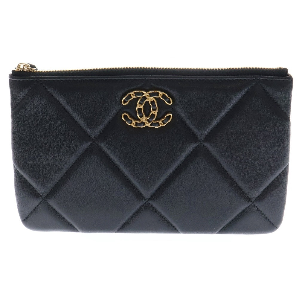 CHANEL(シャネル) シャネル19 スモールポーチ ブラック ラム ゴールド金具 ココマーク AP1059