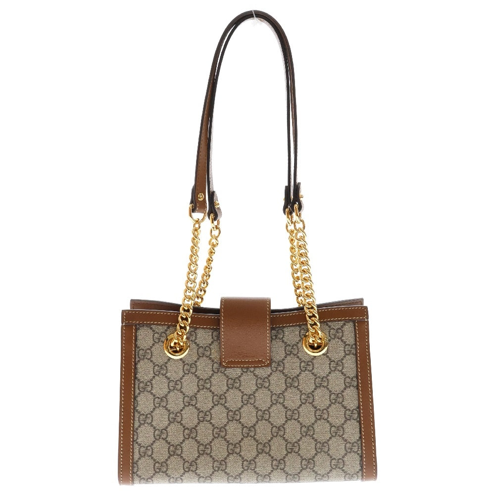 GUCCI(グッチ) GGスプリーム パドロックスモール チェーンレザーショルダーバッグ ベージュ×ブラウン 498156