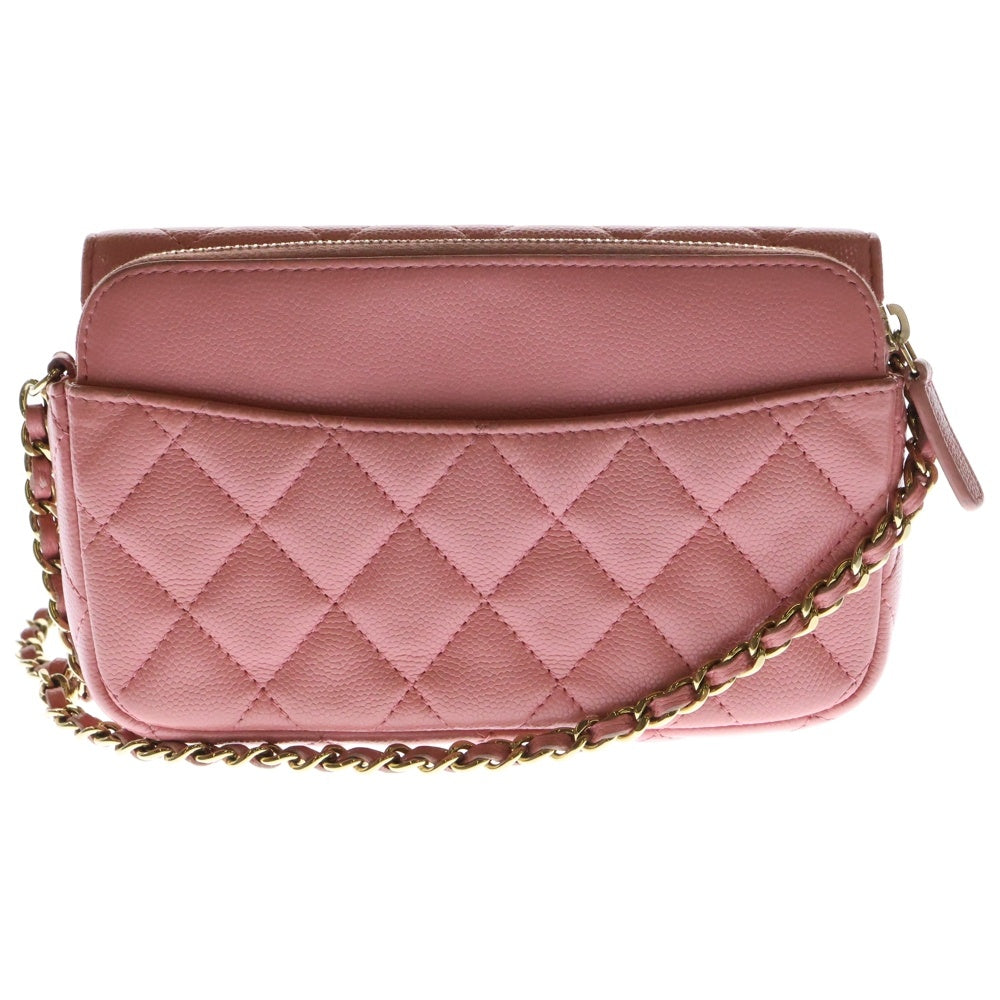CHANEL(シャネル) マトラッセ フォンケース チェーンウォレット ショルダーバッグ キャビアスキン ゴールド金具 ピンク AP2096