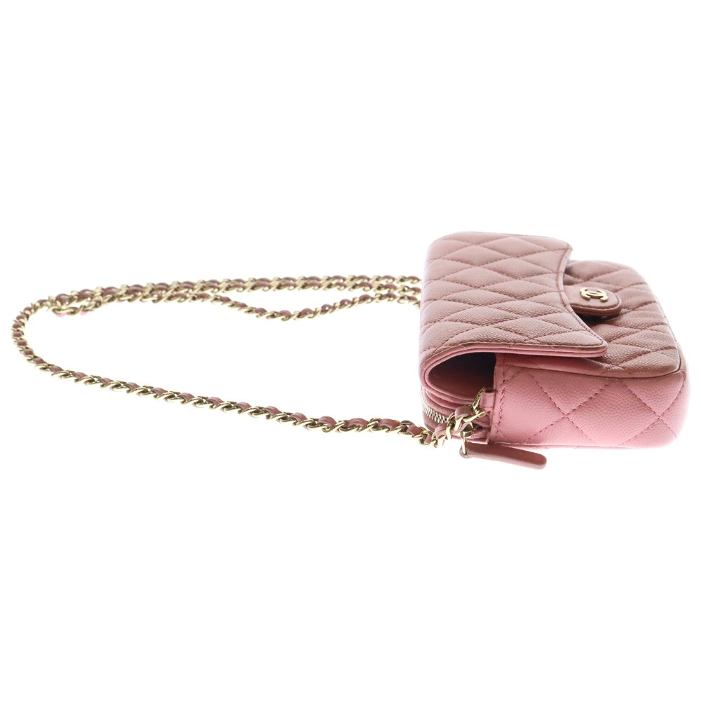 CHANEL(シャネル) マトラッセ フォンケース チェーンウォレット ショルダーバッグ キャビアスキン ゴールド金具 ピンク AP2096
