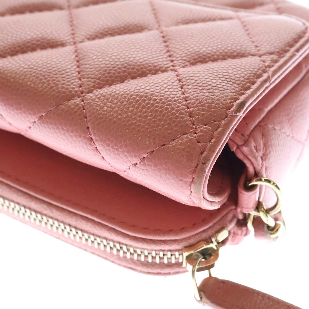 CHANEL(シャネル) マトラッセ フォンケース チェーンウォレット ショルダーバッグ キャビアスキン ゴールド金具 ピンク AP2096