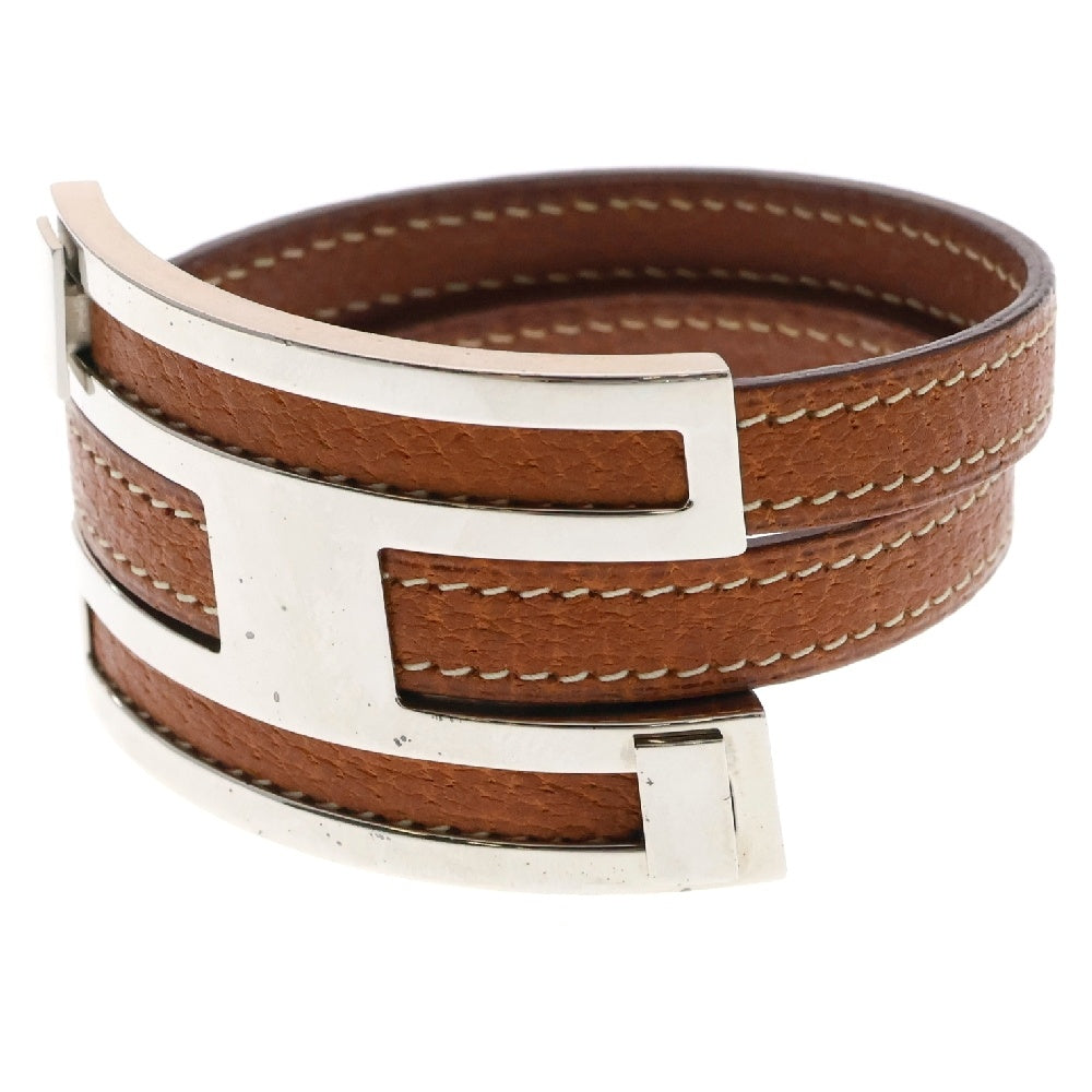 HERMES(エルメス) プスプス バングル ブレスレット ブラウン レザー シルバー メタル アクセサリー