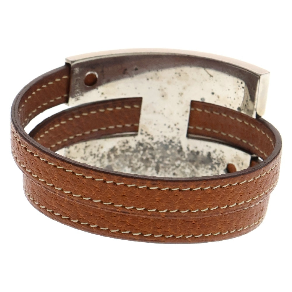 HERMES(エルメス) プスプス バングル ブレスレット ブラウン レザー シルバー メタル アクセサリー