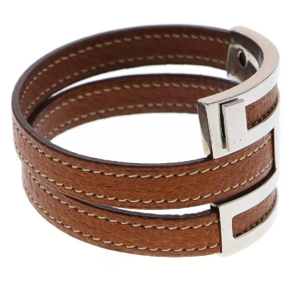HERMES(エルメス) プスプス バングル ブレスレット ブラウン レザー シルバー メタル アクセサリー