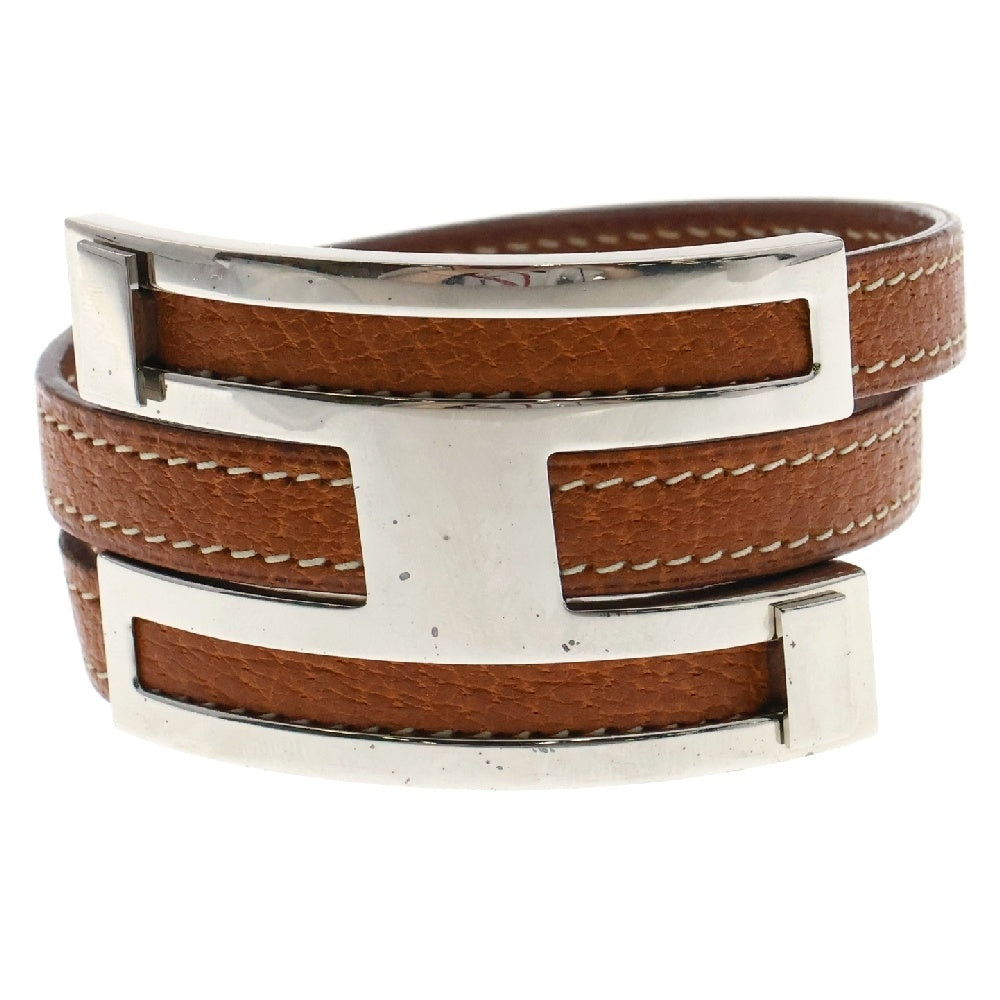 HERMES(エルメス) プスプス バングル ブレスレット ブラウン レザー シルバー メタル アクセサリー
