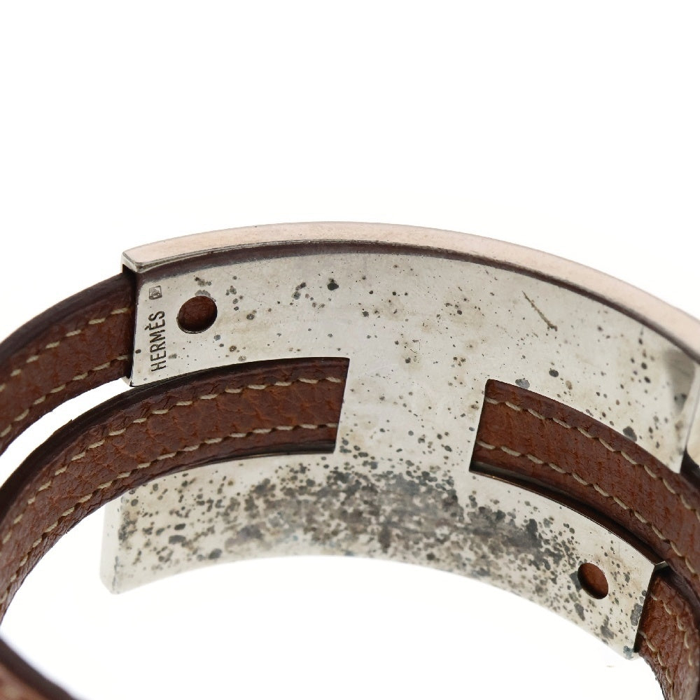 HERMES(エルメス) プスプス バングル ブレスレット ブラウン レザー シルバー メタル アクセサリー
