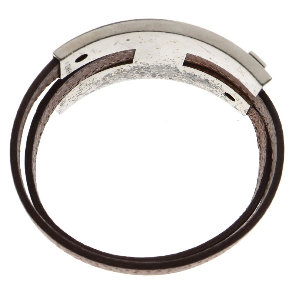 HERMES(エルメス) プスプス バングル ブレスレット ブラウン レザー シルバー メタル アクセサリー