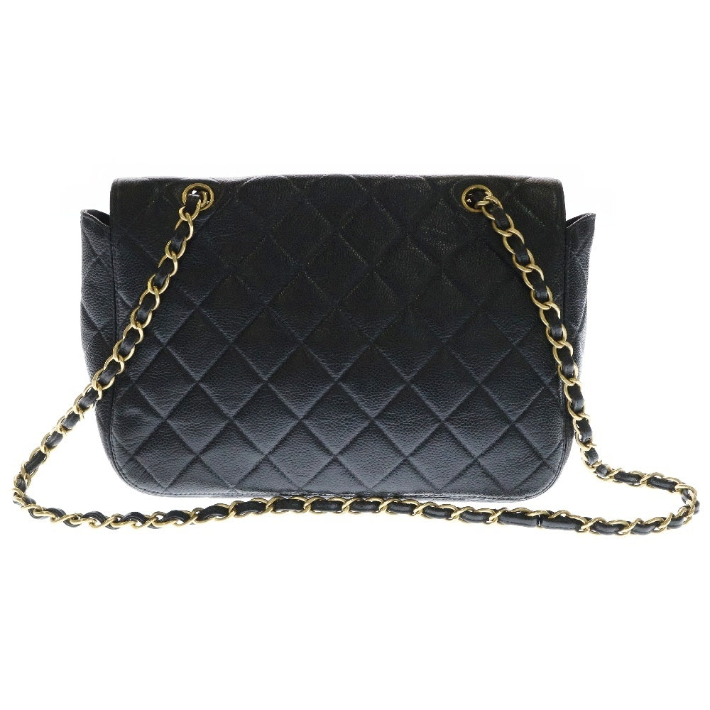 CHANEL(シャネル) マトラッセ30 Sフラップ Wチェーンショルダーバッグ キャビアスキン ゴールド金具 ブラック