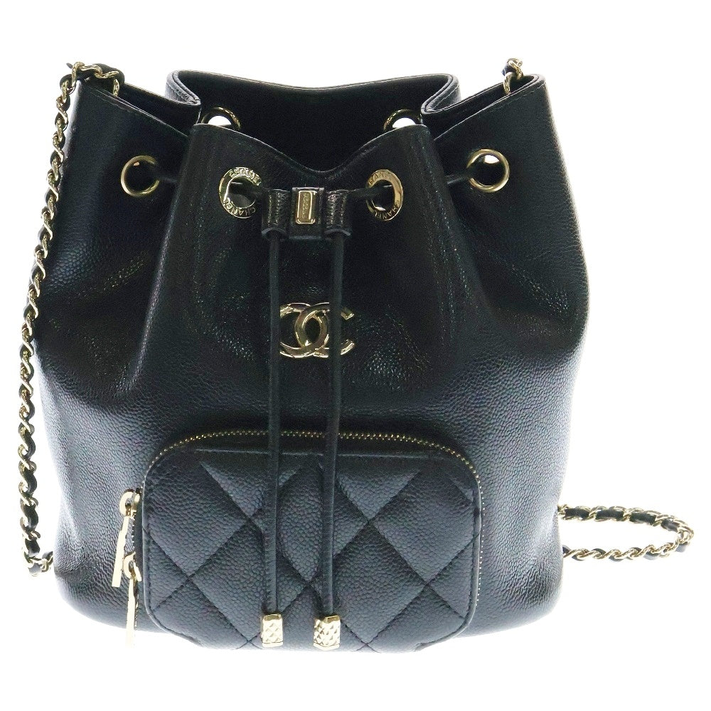 CHANEL(シャネル) バケットバッグ チェーンショルダー ゴールド金具 ブラック キャビアスキン ランダムシリアル AS2353