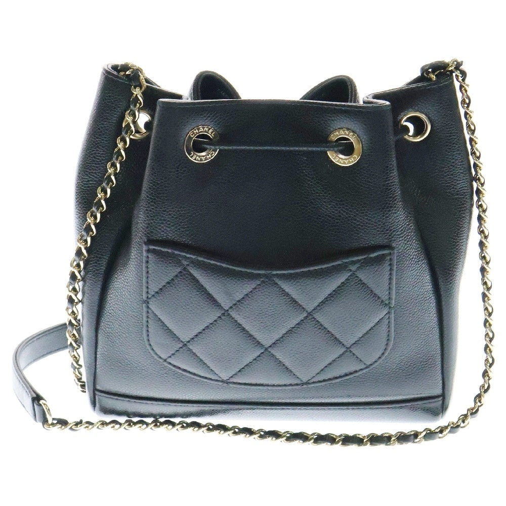 CHANEL(シャネル) バケットバッグ チェーンショルダー ゴールド金具 ブラック キャビアスキン ランダムシリアル AS2353