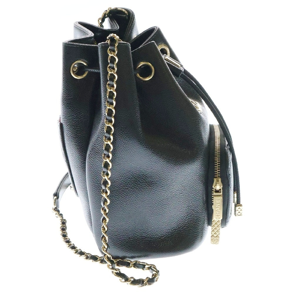 CHANEL(シャネル) バケットバッグ チェーンショルダー ゴールド金具 ブラック キャビアスキン ランダムシリアル AS2353