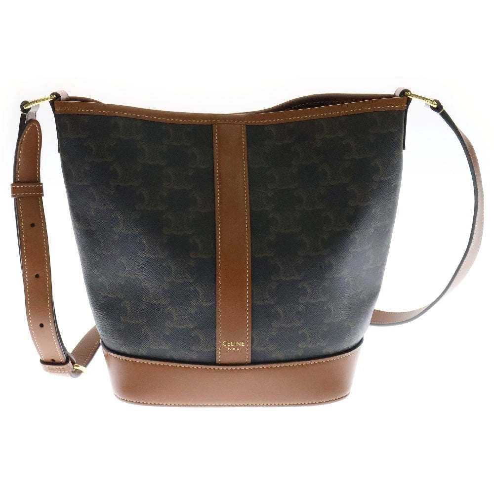 CELINE(セリーヌ) トリオンフ スモール バケット PVC×レザー ブラック×ブラウン ショルダーバッグ
