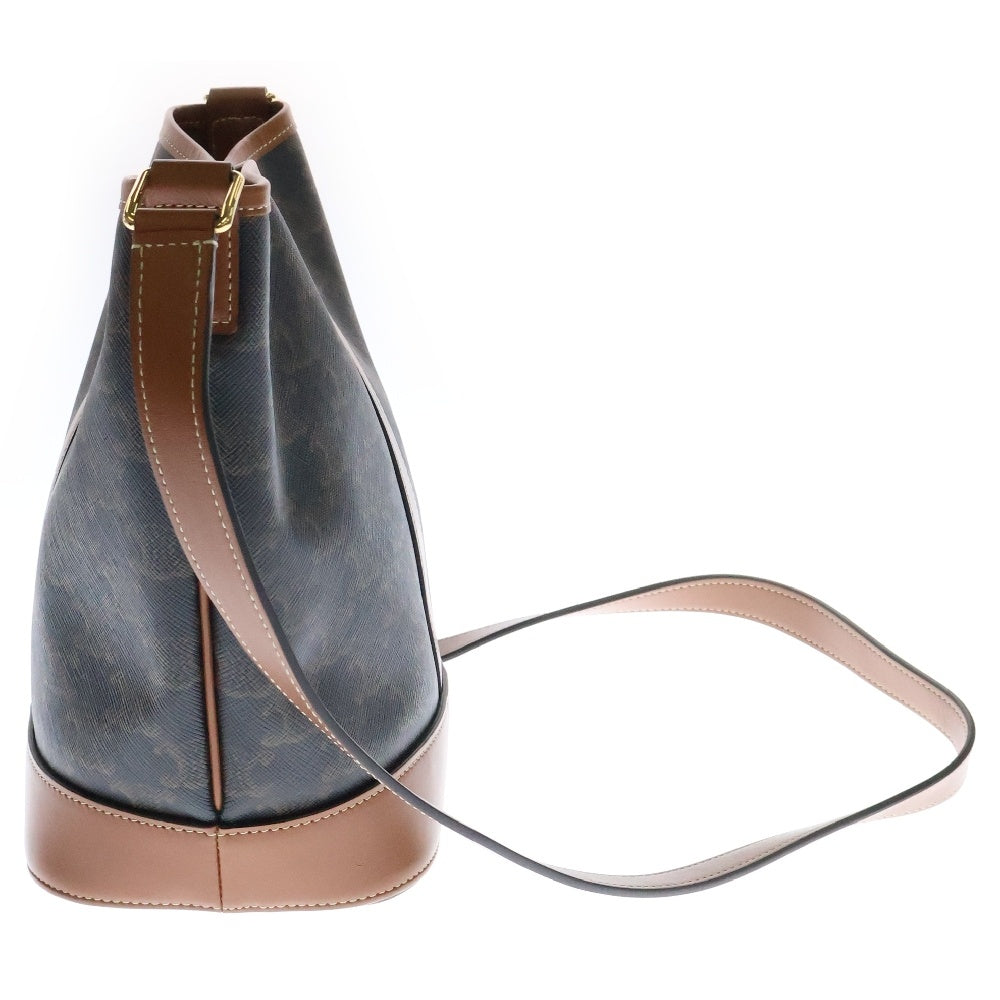 CELINE(セリーヌ) トリオンフ スモール バケット PVC×レザー ブラック×ブラウン ショルダーバッグ