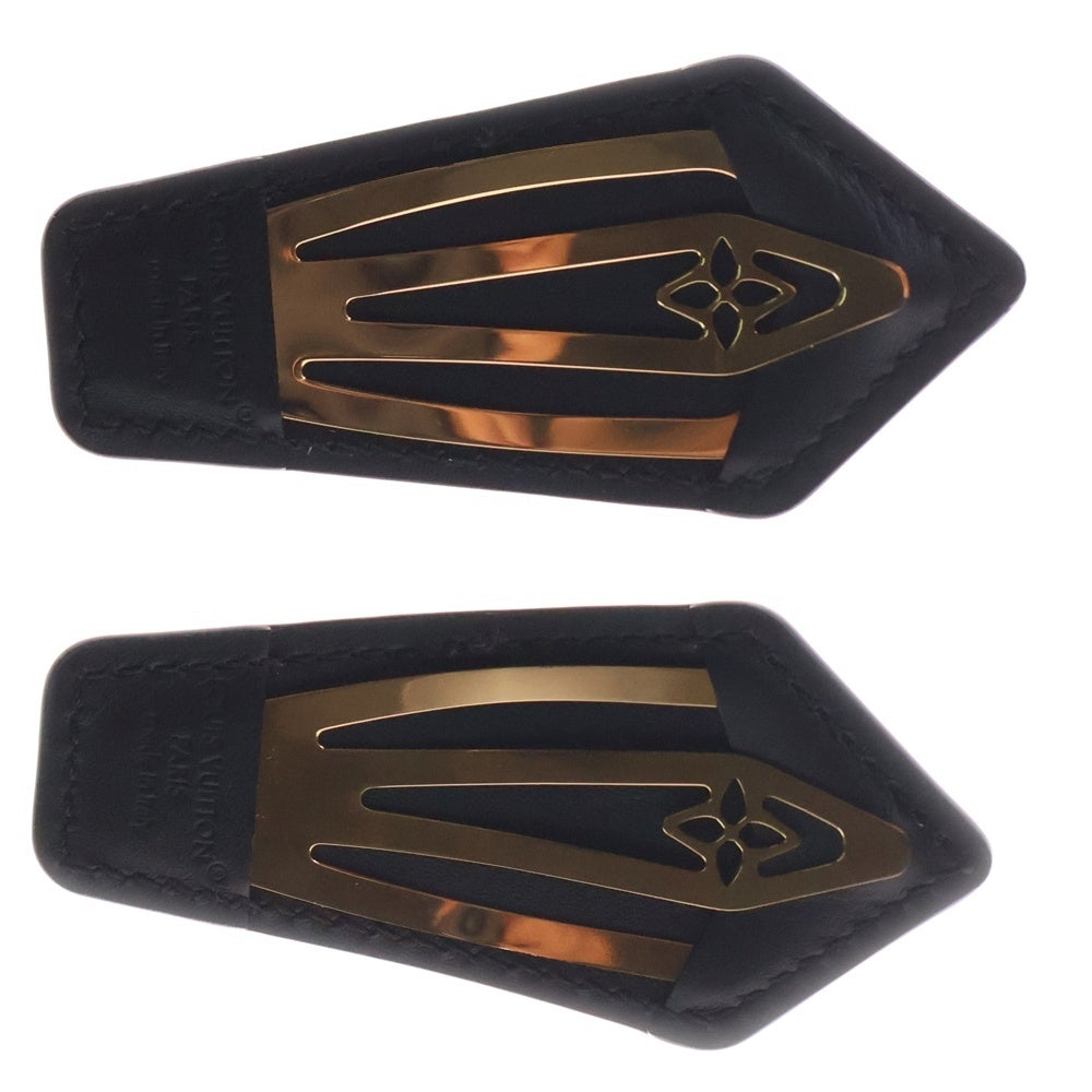 LOUIS VUITTON(ルイヴィトン) LV バックステージ レザー ヘアクリップ ヘアピン ブラック×ゴールド M01442