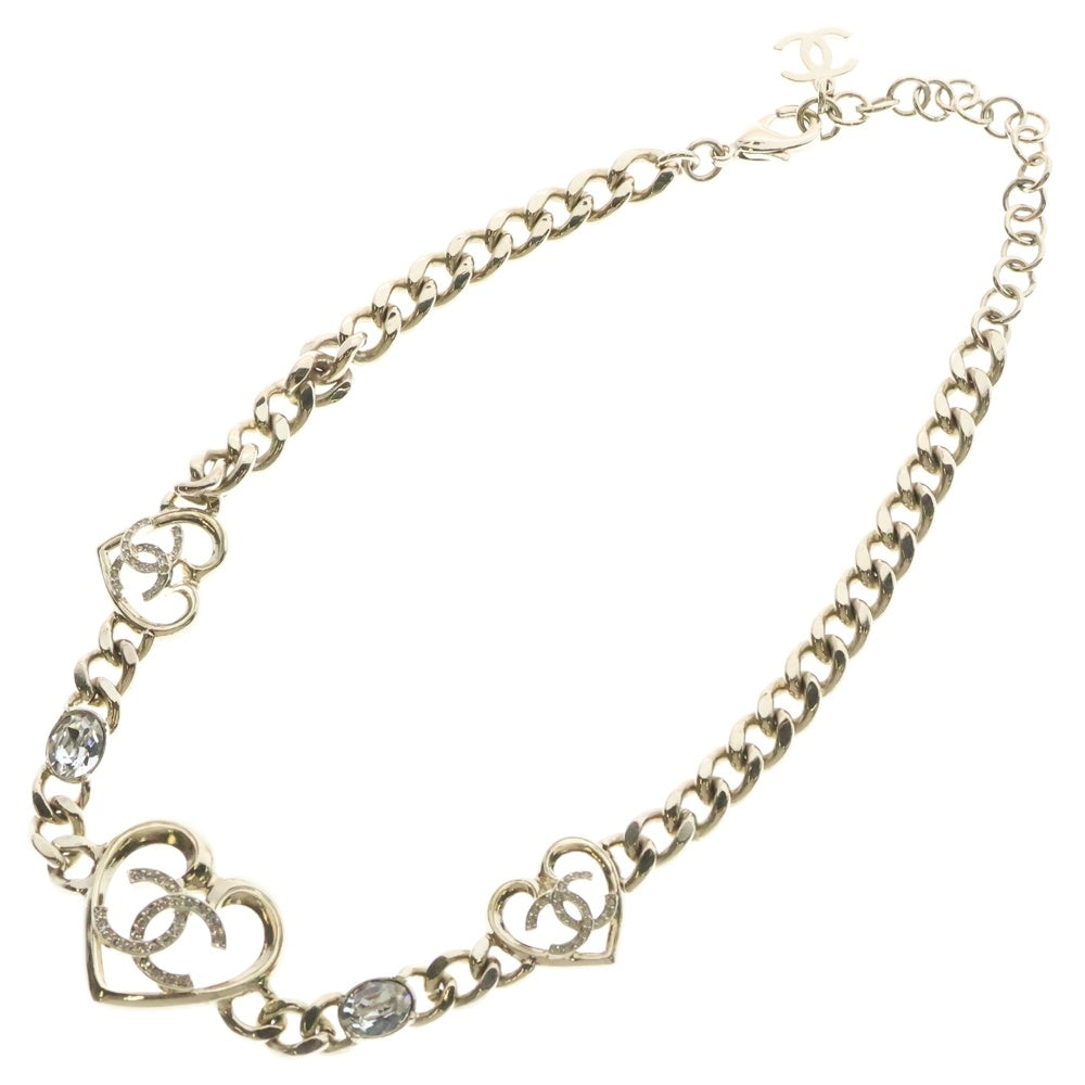 CHANEL(シャネル) ココマーク ラインストーン ハートネックレス チョーカー ゴールド チェーン GP C23C