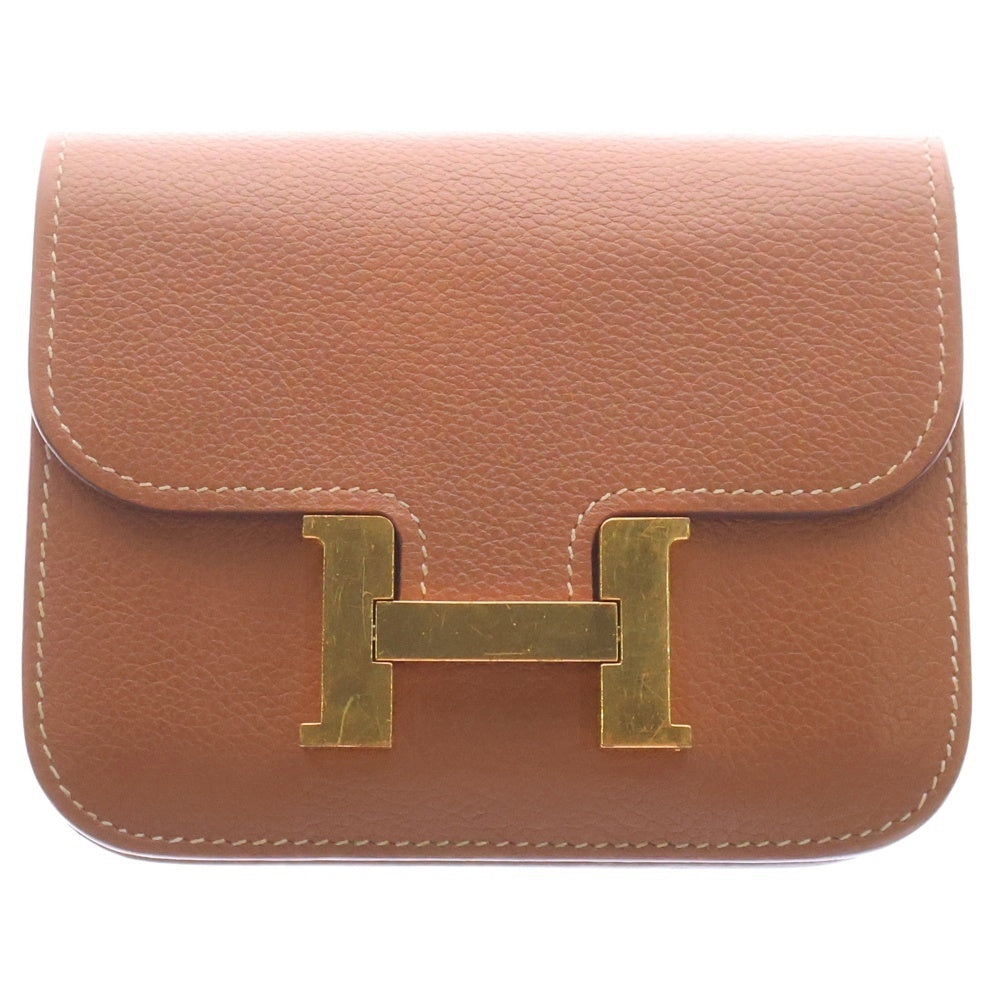 HERMES(エルメス) Hロゴ コンスタンススリム エバーカラー コインケース付 レザーコンパクトウォレット 二つ折り財布 ブラウン
