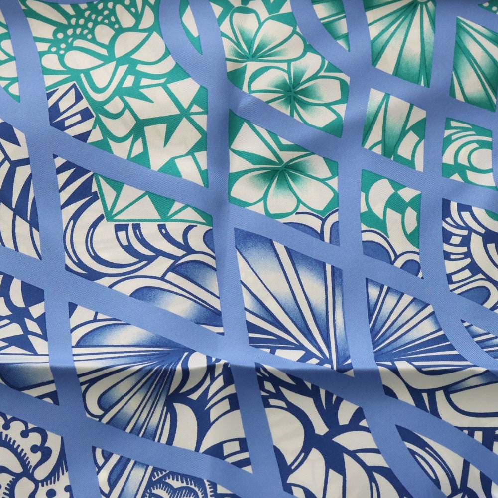 HERMES(エルメス) カレ90 FLEURS DINDIENNES インドの花 シルク スカーフ ブルー×ホワイト レディース