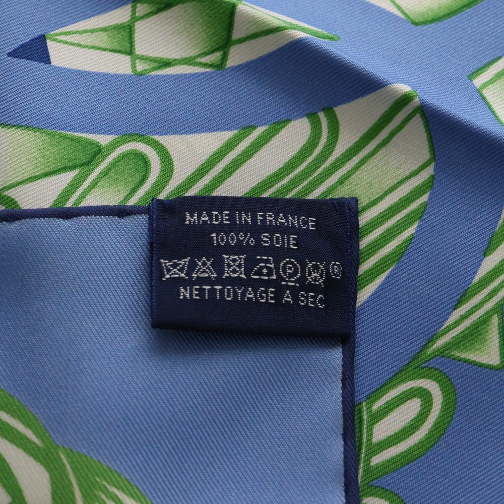 HERMES(エルメス) カレ90 FLEURS DINDIENNES インドの花 シルク スカーフ ブルー×ホワイト レディース