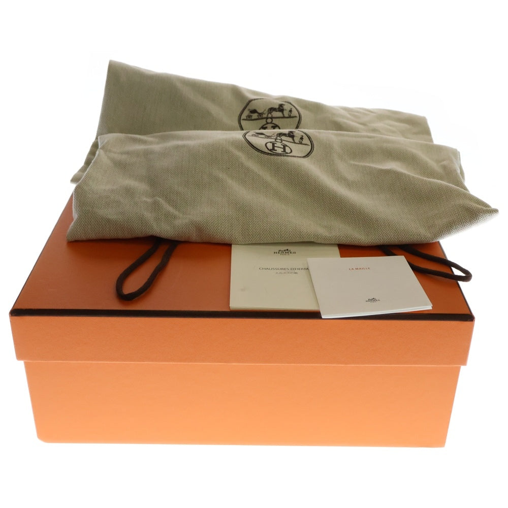 HERMES(エルメス) ジェナ シェニール ニット レザー ヒール ショートブーツ ブラック レディース