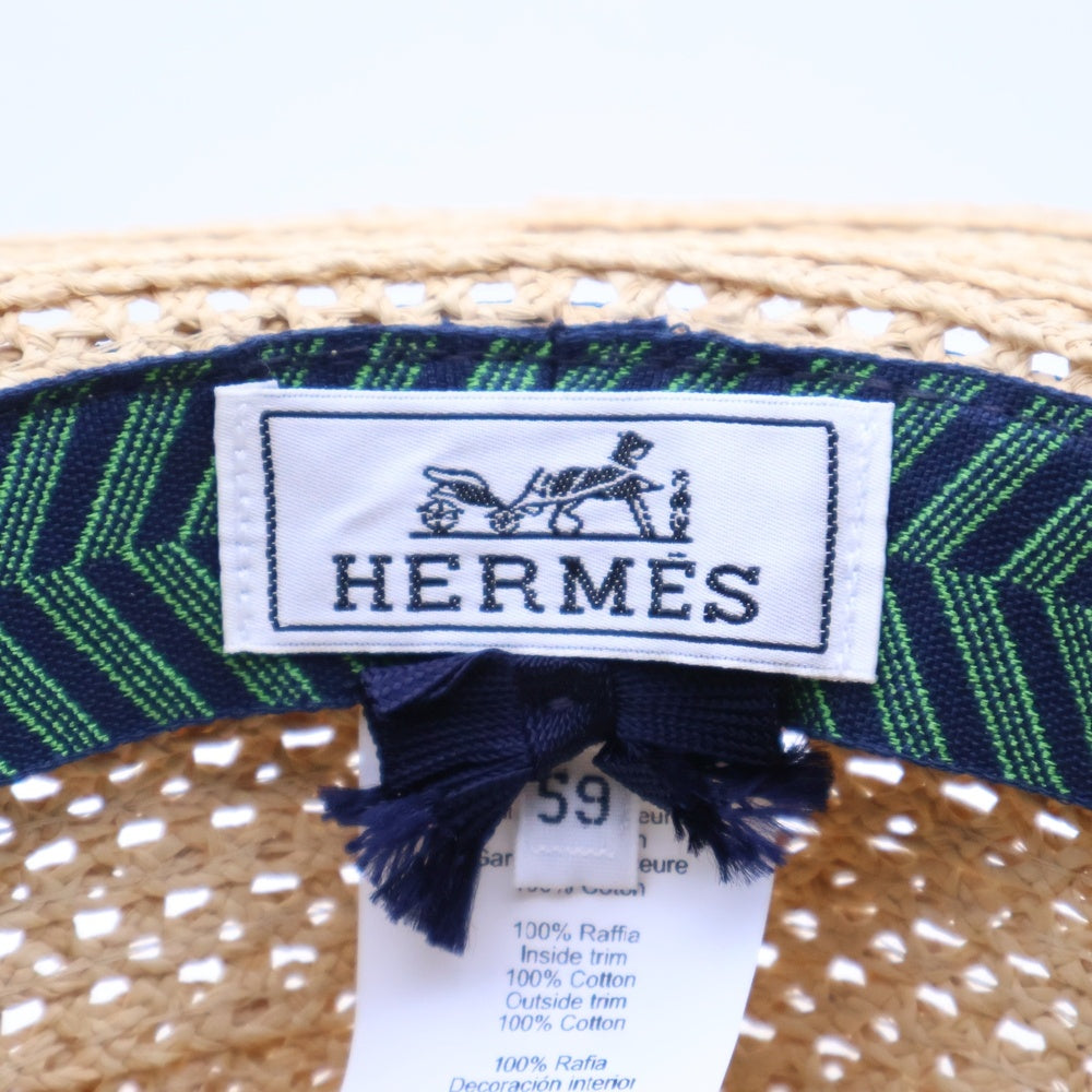 HERMES(エルメス) パナマ ストロー ハット 麦わら帽子 ベージュ/グリーン