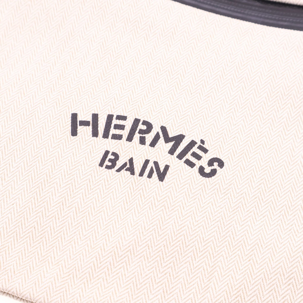HERMES(エルメス) BAIN ロゴプリント 止水ジップ キャンバス ポーチ ベージュ/ブラック